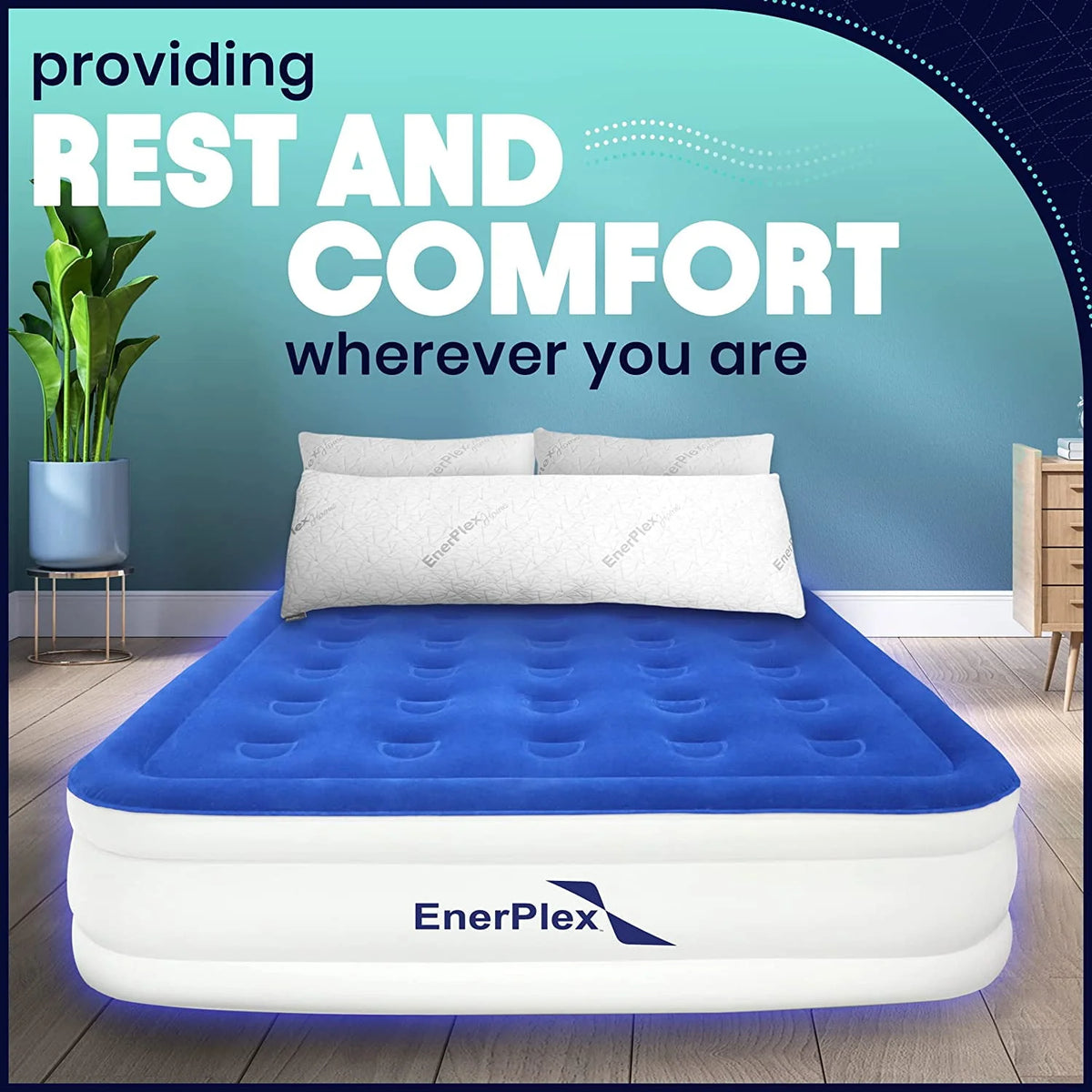 Queen 13 Inch Double Height Air Mattress with Built-in Pump F7326