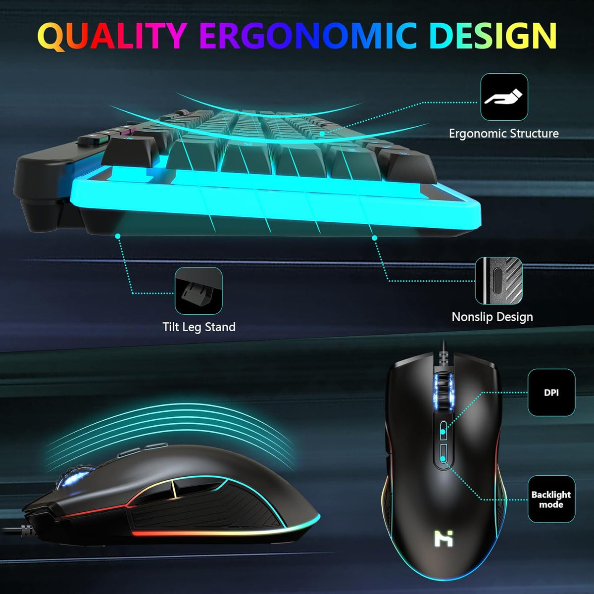 104 Keys RGB Backlit Wired Gaming Keyboard and Mouse Combo K854497