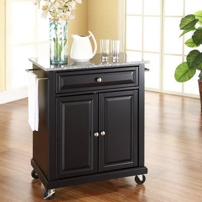 Black Portable Kitchen Cart with Granite Top Z775528