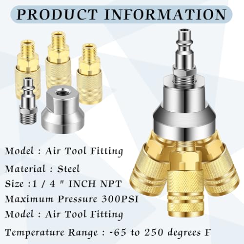 2 Pcs 3 Way Air Manifold Air Hose Splitter with 3 Steel Couplers and 1/4" Male NPT Plug G3207