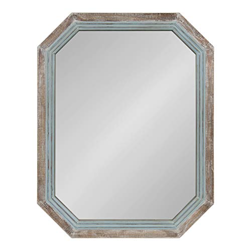 Large Rustic Octagon Wall Mirror, 36" x 28", Coastal Blue and Rustic Brown X6719