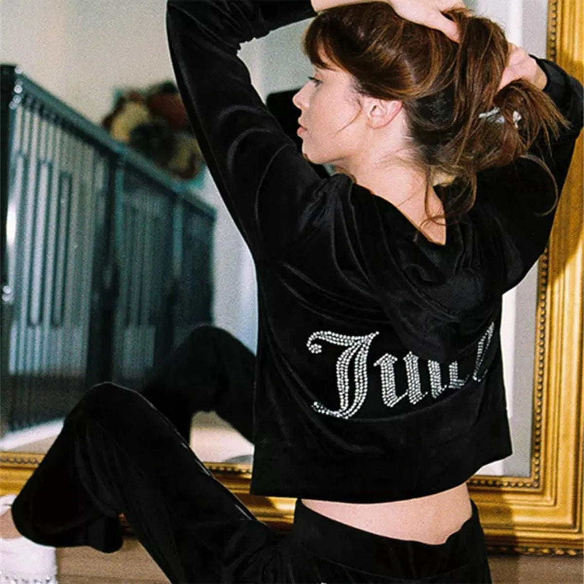 Velour 2-Piece Hoodie Tracksuit Set S269