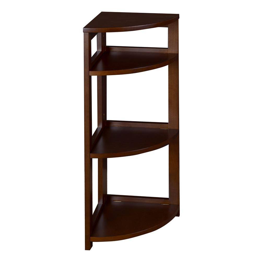 Mocha Walnut Wood 3-Shelf Foldable Corner Bookcase S15801