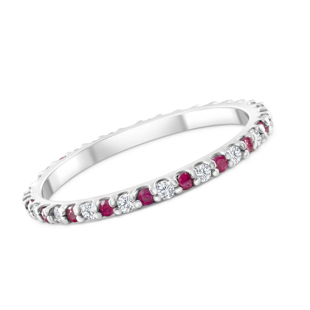 14k White Gold Ruby & Diamond Eternity Wedding Ring P97659