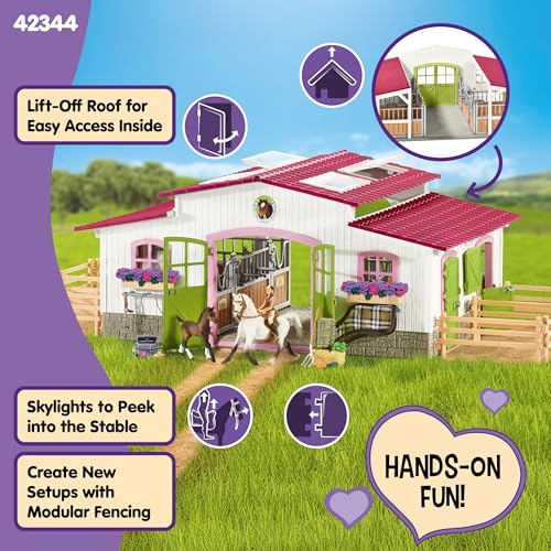 Horse Toy Playset with Rider, 2 Horses, Barn and Farm Figurine Accessories L661041