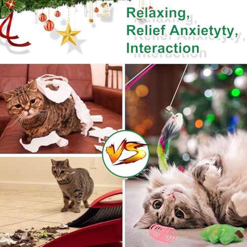 12Pcs Christmas Cat Toys Set with Catnip Plush Mice Feather Cat Wand J465548