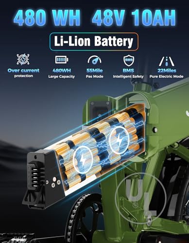 1200W Peak Motor 28MPH Max Speed Folding Ebike with 48V 10AH Removable Battery X55659