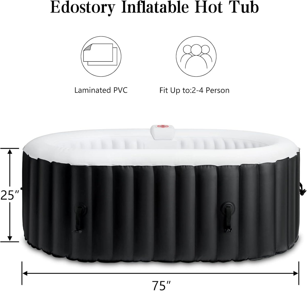 2-3 Person Inflatable Hot Tub Spa, 75 x 47Inch Oval Portable Outdoor Hot Tub with Built-in Pump N4724