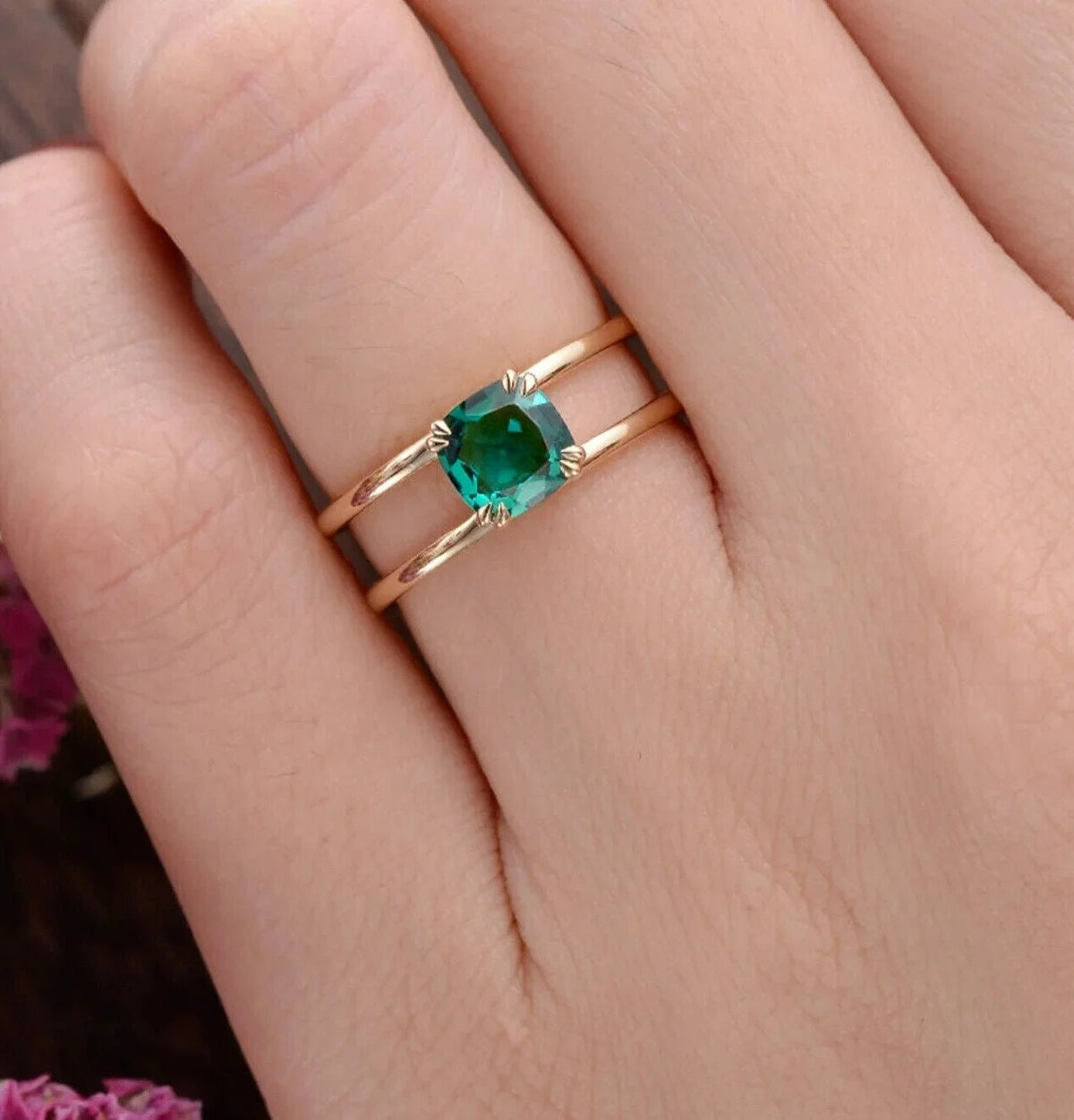 14k Rose Gold Green Emerald Ring L97225