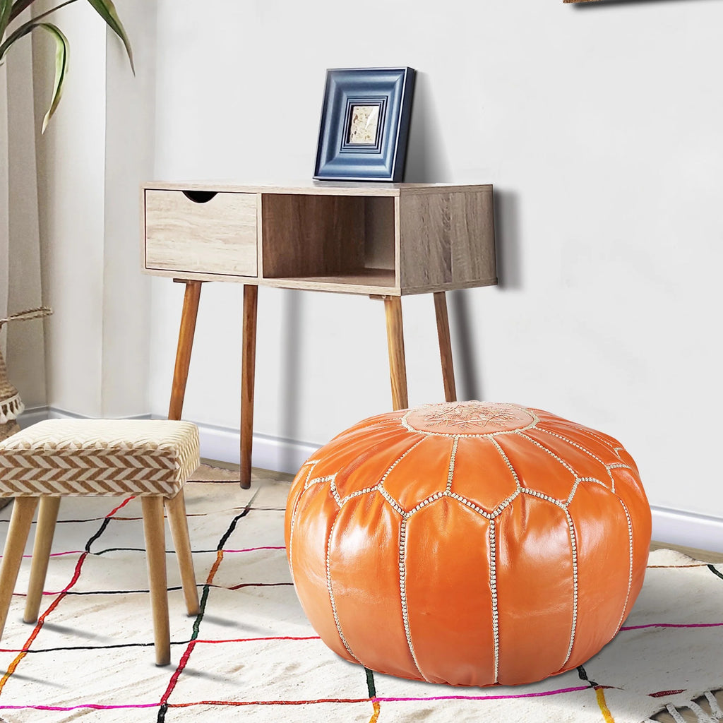 Orange Leather Ottoman G451