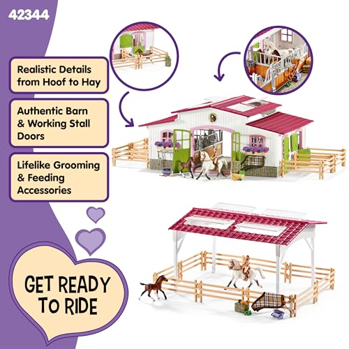 Horse Toy Playset with Rider, 2 Horses, Barn and Farm Figurine Accessories L661041