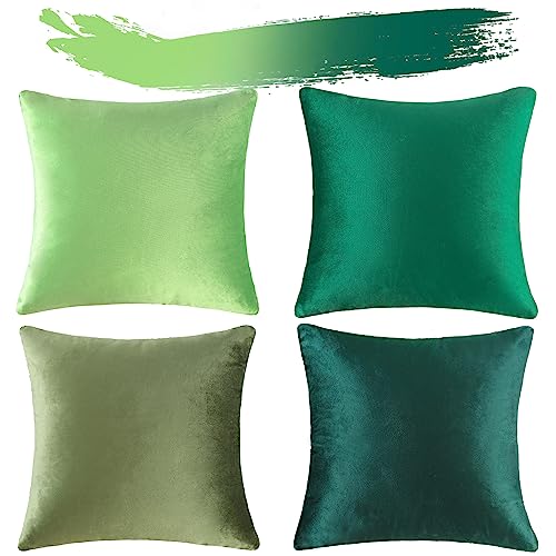Set of 4 Velvet Decorative Throw Pillow Covers British Green 18 x 18 Inch Y70323