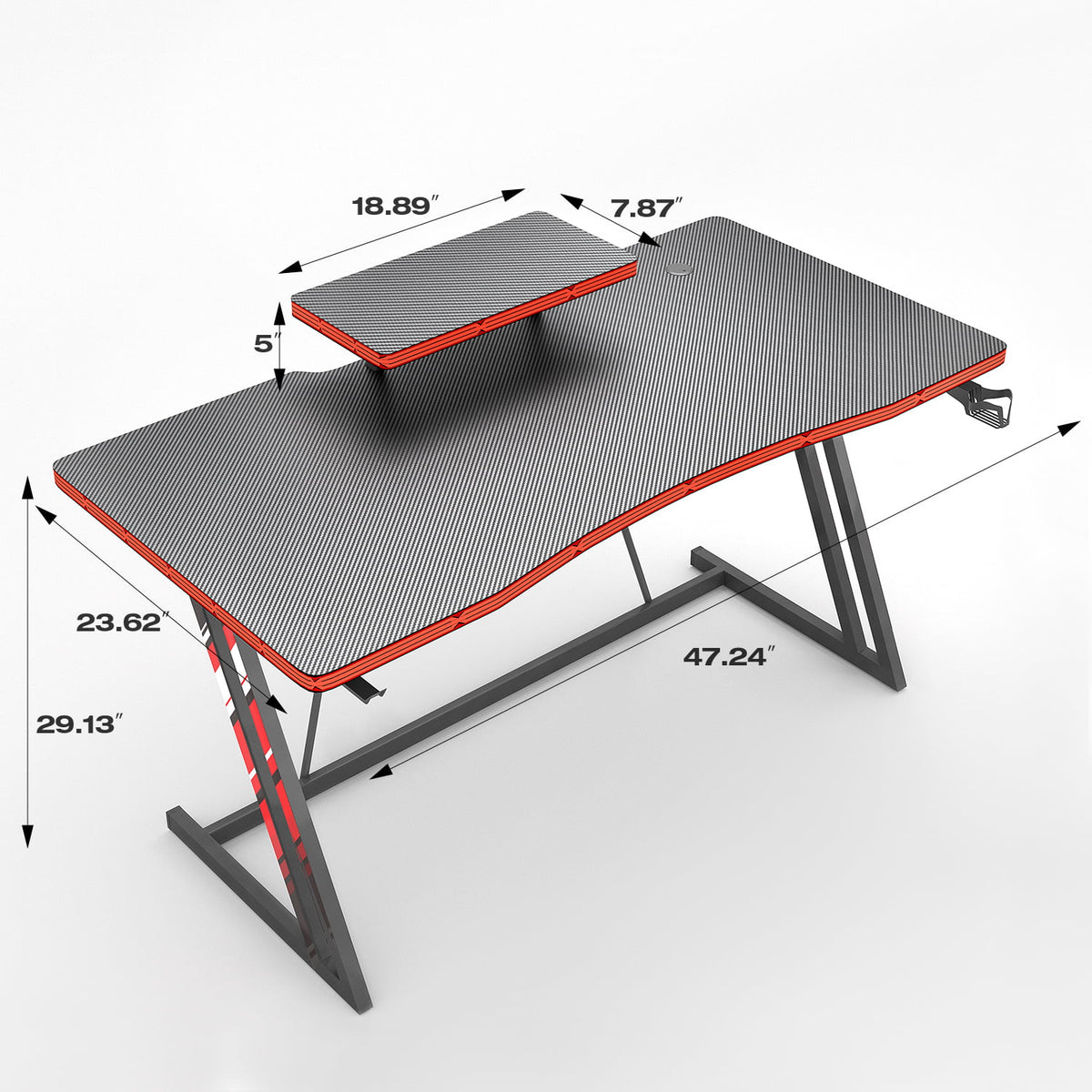 47 inch Black Gaming Desk with Monitor Stand and Cup Holder M823
