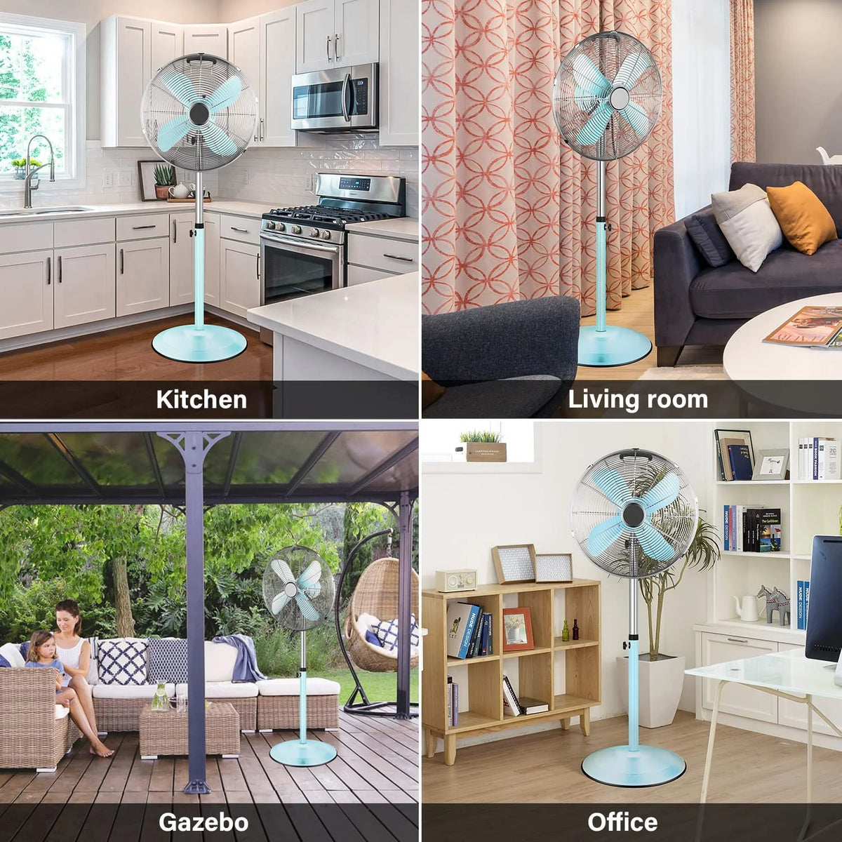 Metal Pedestal Fan, Quiet Oscillating Standing Fan with Height Adjustable Q912690