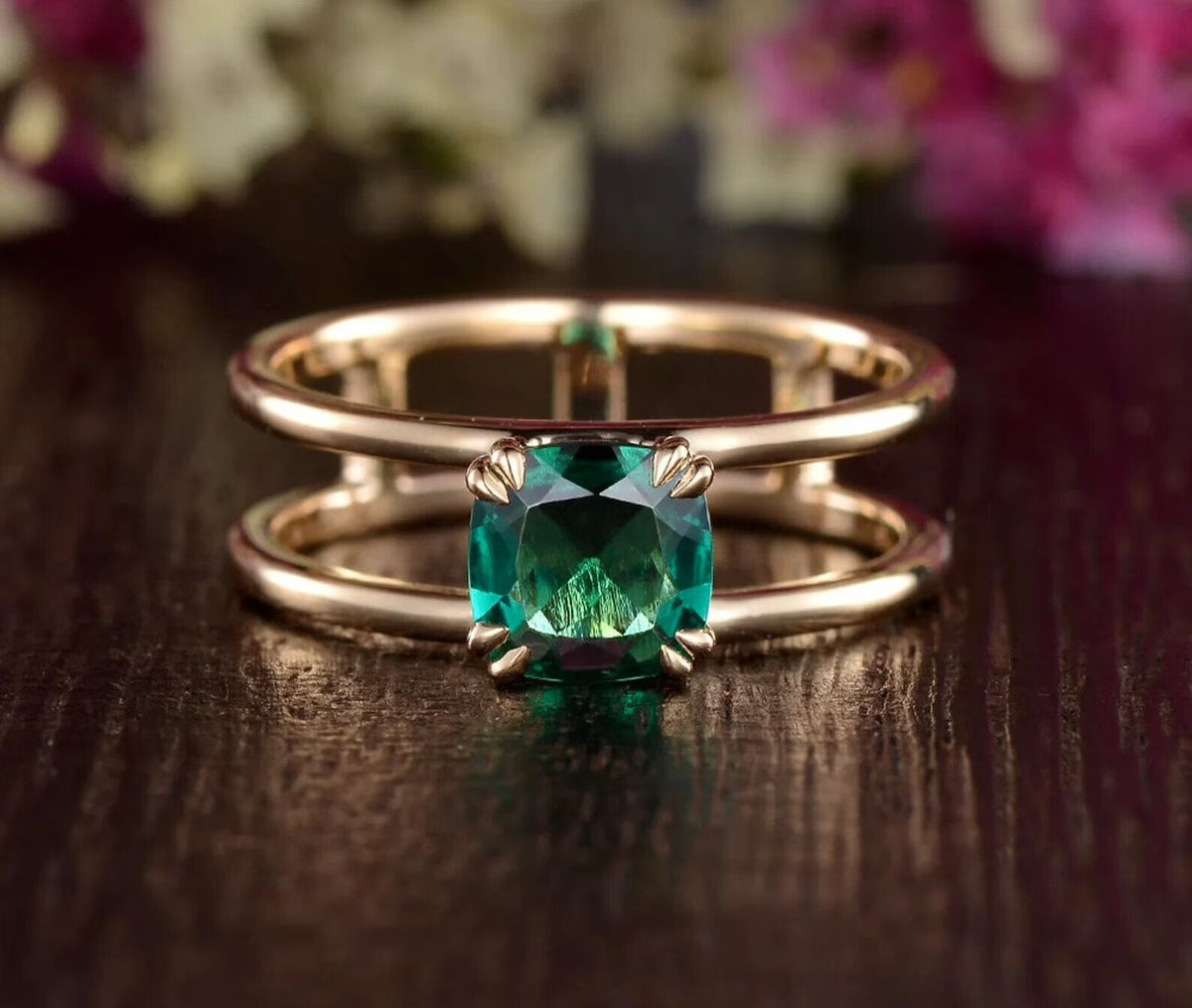 14k Rose Gold Green Emerald Ring L97225