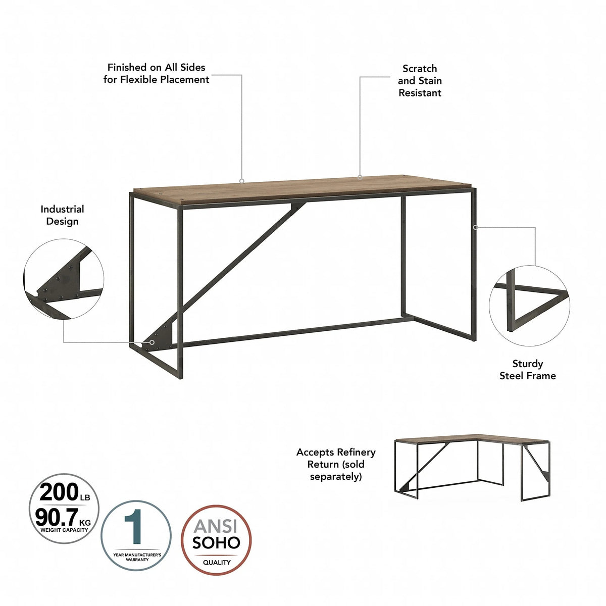 L Shaped Desk with Drawers K744