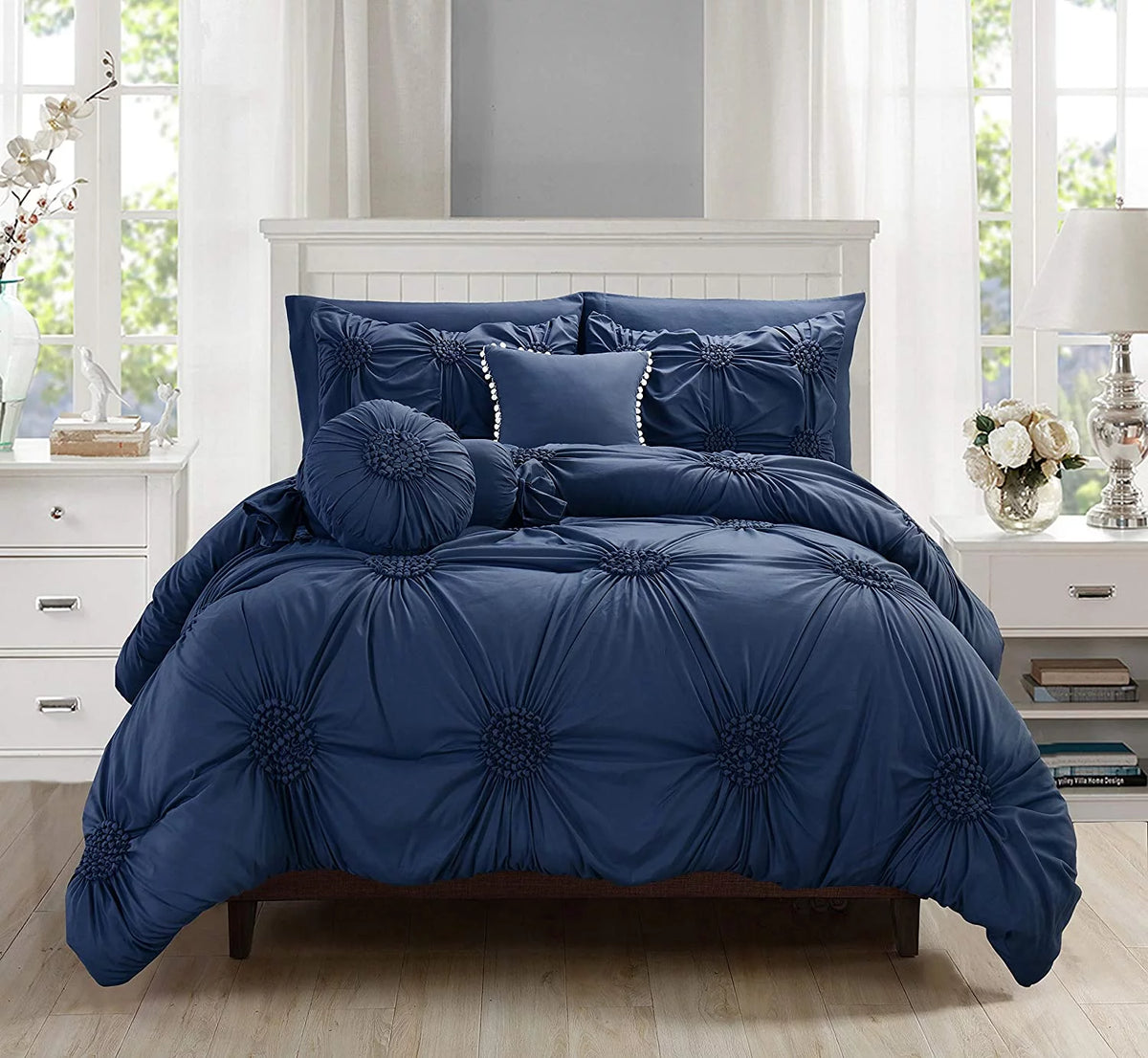 King Cal King Navy Blue 10-Piece Bed-In-A-Bag Comforter Set R24546