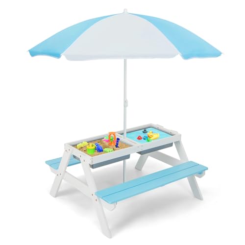 4 in 1 Cedar Wooden Sand & Water Table with Umbrella I5924