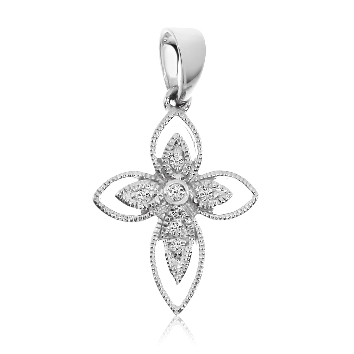 14K White Gold Diamond Cross with 18" Chain I26584