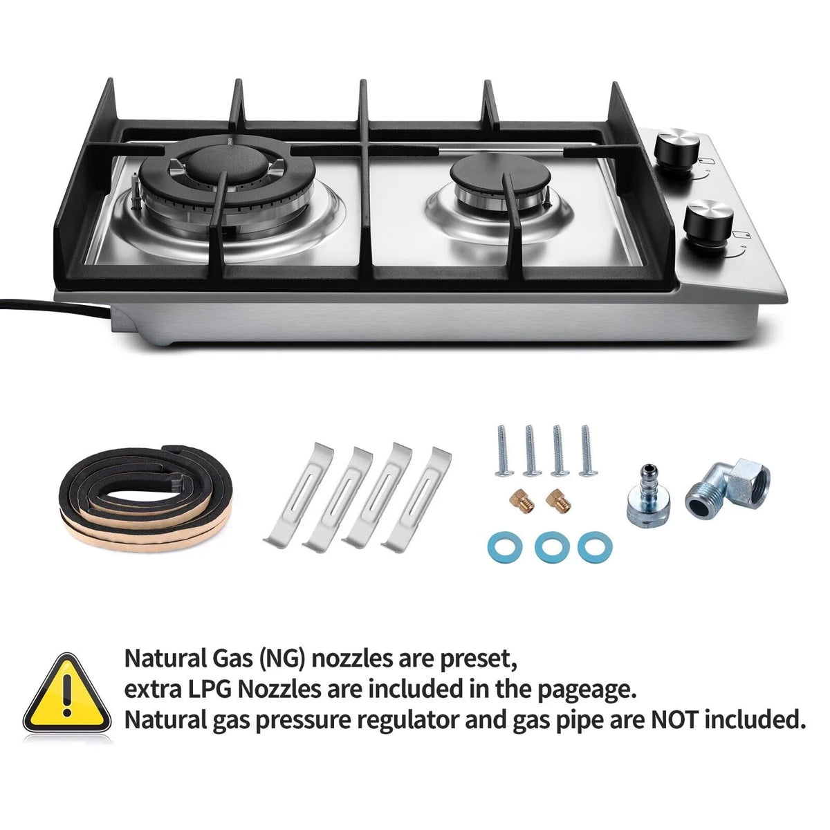 2-Burner 12inch Stainless Steel Gas Cooktop N392396