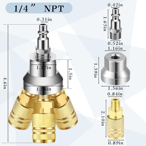 2 Pcs 3 Way Air Manifold Air Hose Splitter with 3 Steel Couplers and 1/4" Male NPT Plug G3207
