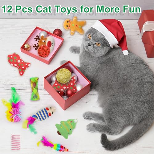 12Pcs Christmas Cat Toys Set with Catnip Plush Mice Feather Cat Wand J465548