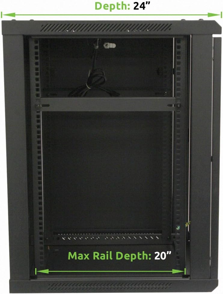 15U 19-Inch Server Network Rack with Locking Glass Door Black O56152