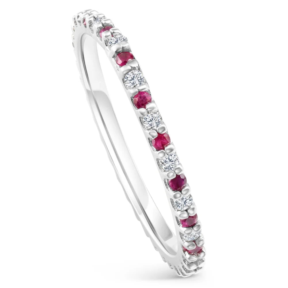 14k White Gold Ruby & Diamond Eternity Wedding Ring P97659