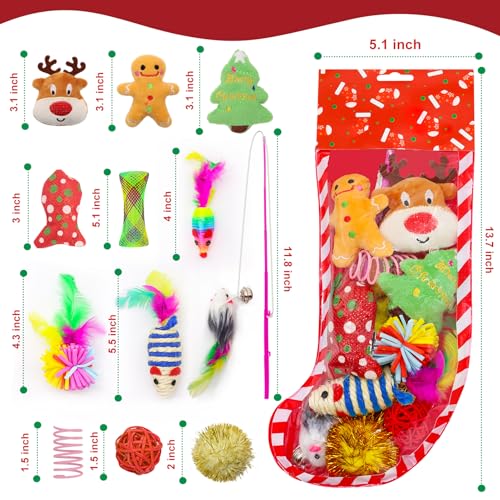 12Pcs Christmas Cat Toys Set with Catnip Plush Mice Feather Cat Wand J465548