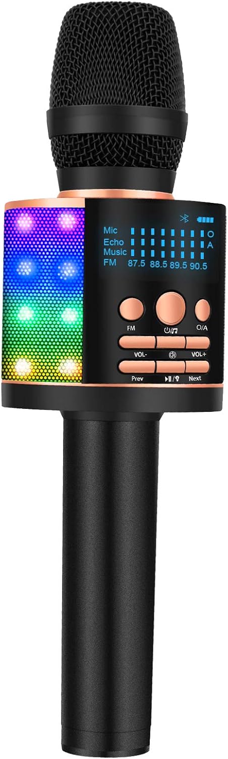 Gold Wireless Karaoke Microphone with LED Screen C3569
