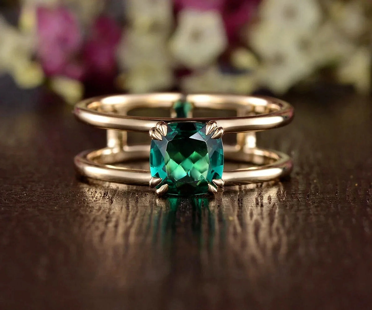 14k Rose Gold Green Emerald Ring L97225