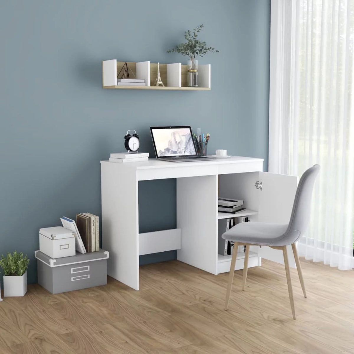 White Computer Desk with Storage Cabinet Y800