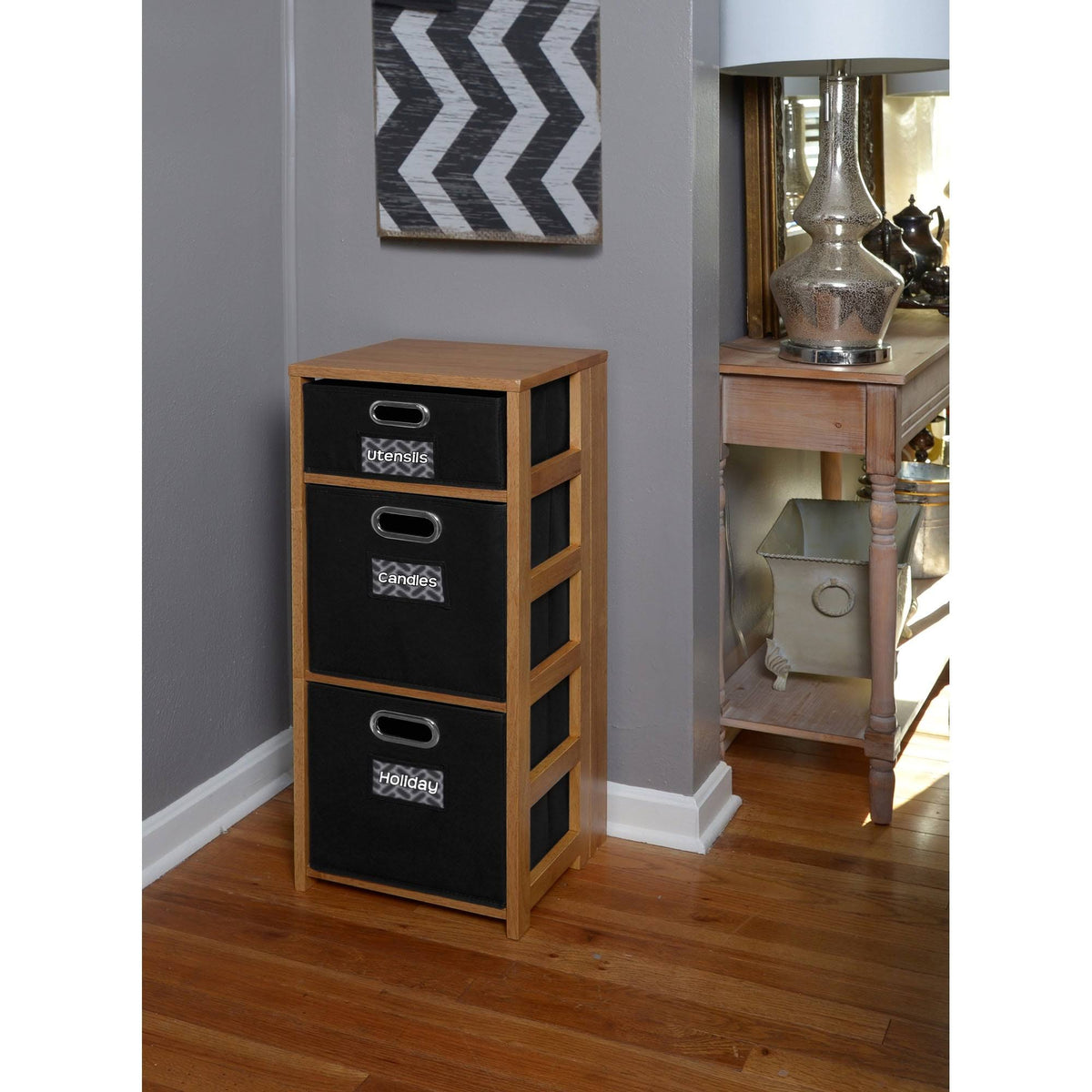 34x22 Square Folding Bookcase with Fabric Bins L768487