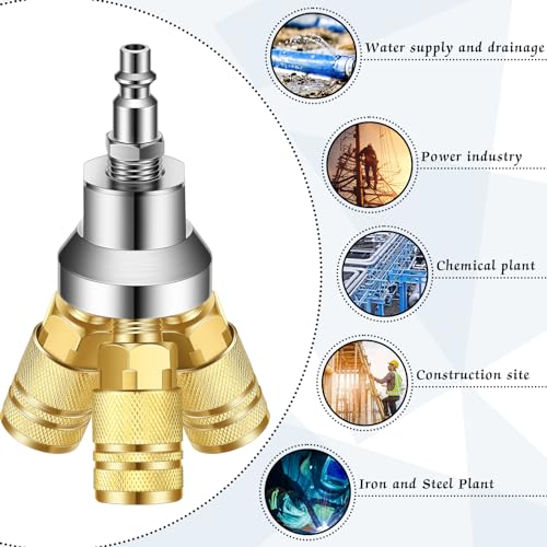 2 Pcs 3 Way Air Manifold Air Hose Splitter with 3 Steel Couplers and 1/4" Male NPT Plug G3207