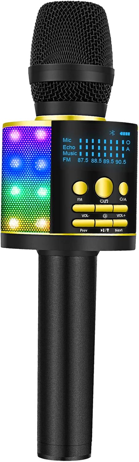 Gold Wireless Karaoke Microphone with LED Screen C3569