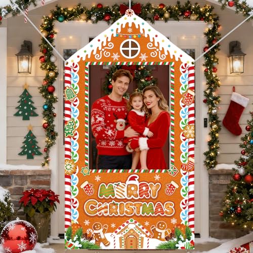 Christmas Photo Booth Backdrop Gingerbread House Banner E877