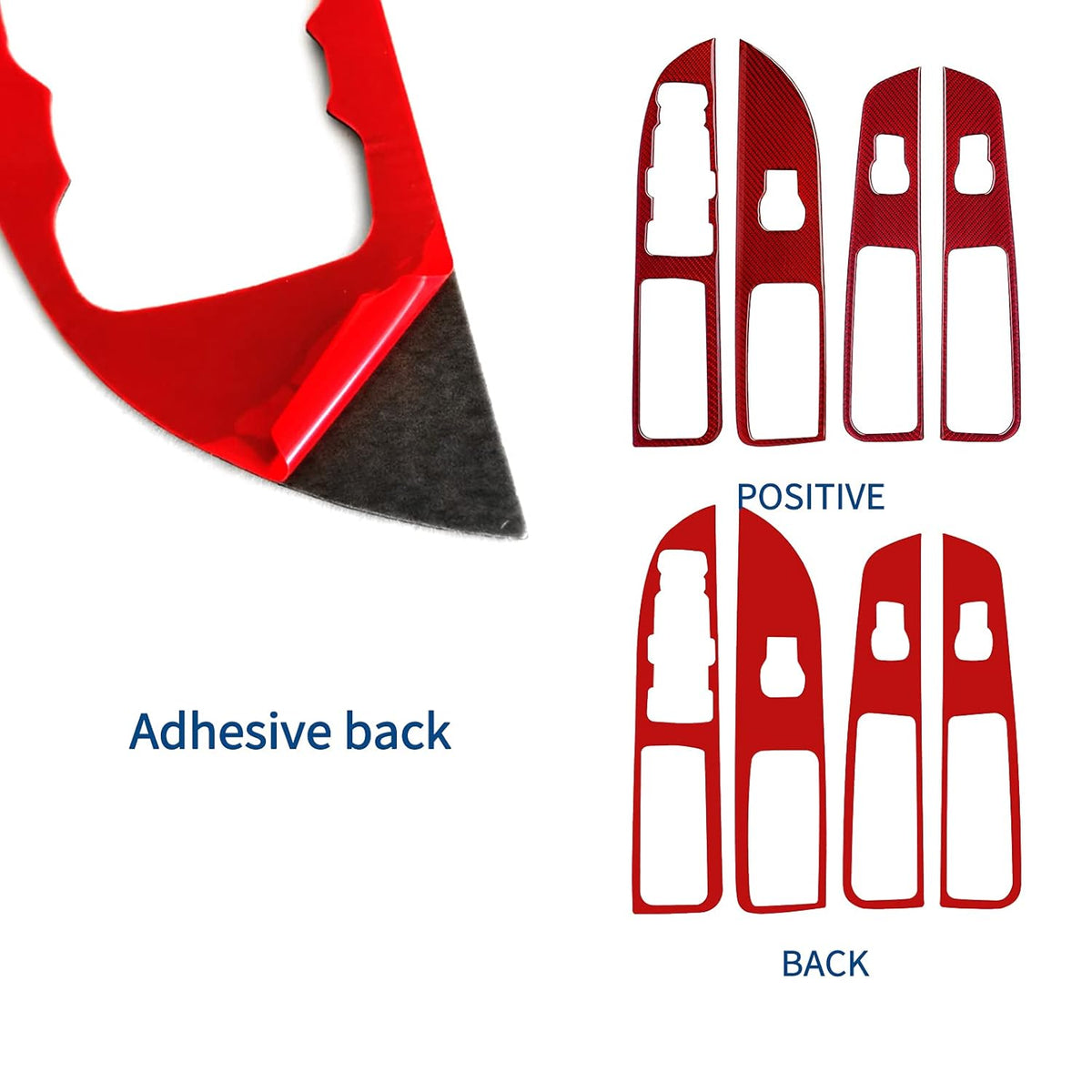 Carbon Fiber Door Window Lift Control Panel Cover Trim Sticker (Red) Pack of 2 B7704