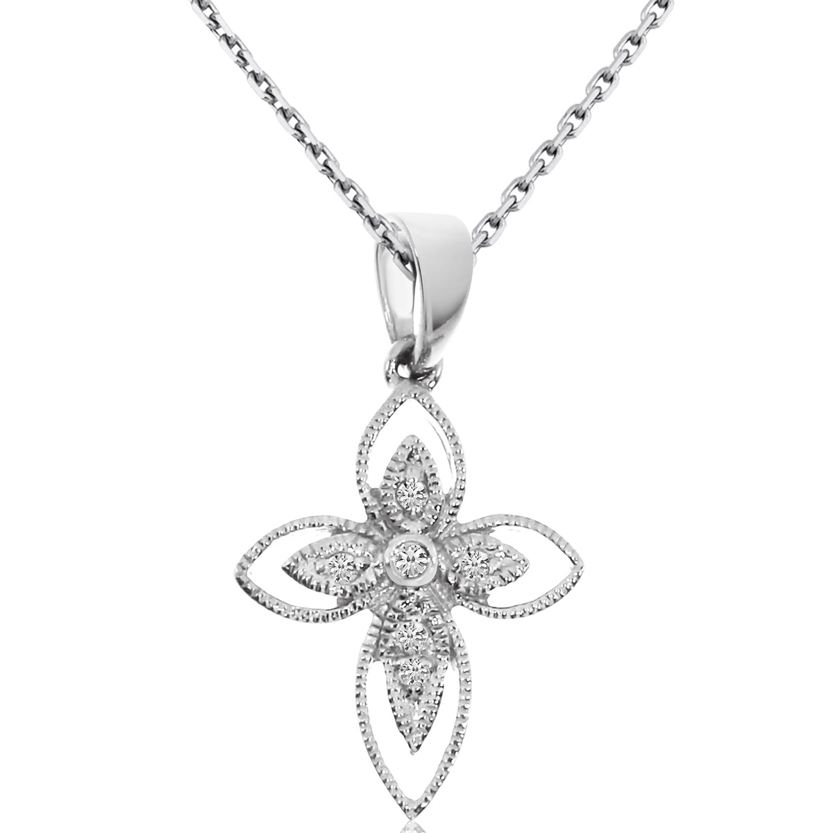 14K White Gold Diamond Cross with 18" Chain I26584