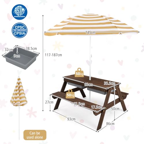 4 in 1 Cedar Wooden Sand & Water Table with Umbrella I5924