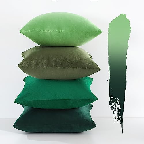 Set of 4 Velvet Decorative Throw Pillow Covers British Green 18 x 18 Inch Y70323