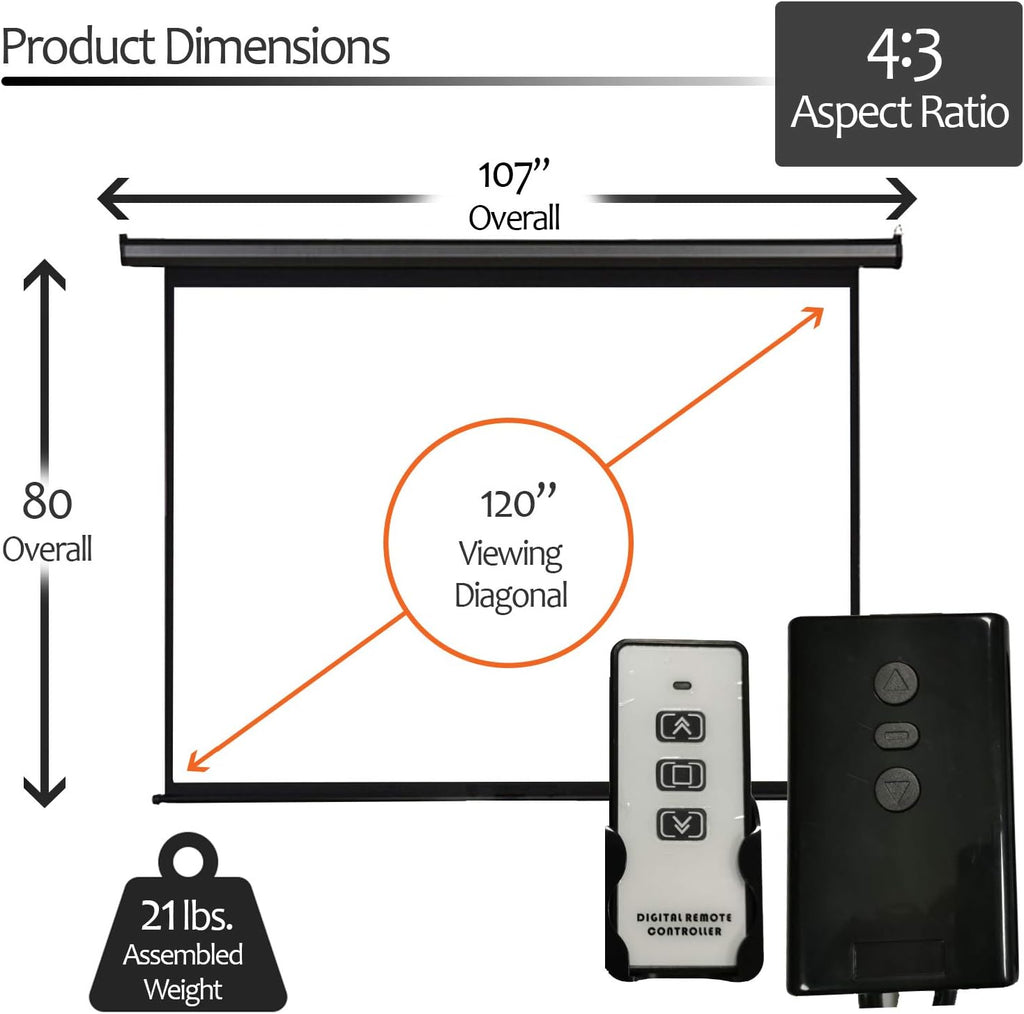 120 inch Motorized Projector Screen 4:3 with Remote Control O76374