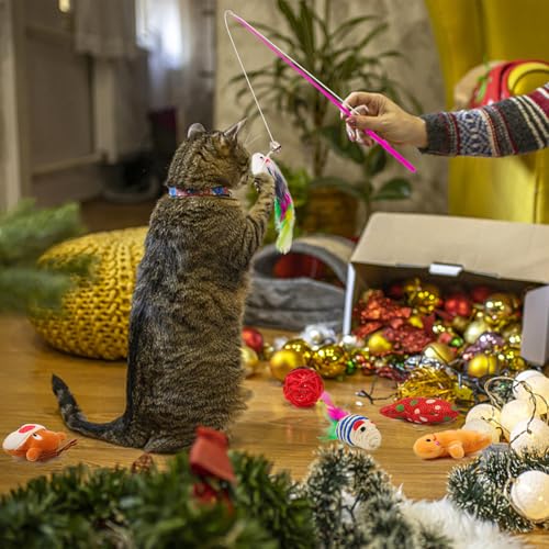 12Pcs Christmas Cat Toys Set with Catnip Plush Mice Feather Cat Wand J465548