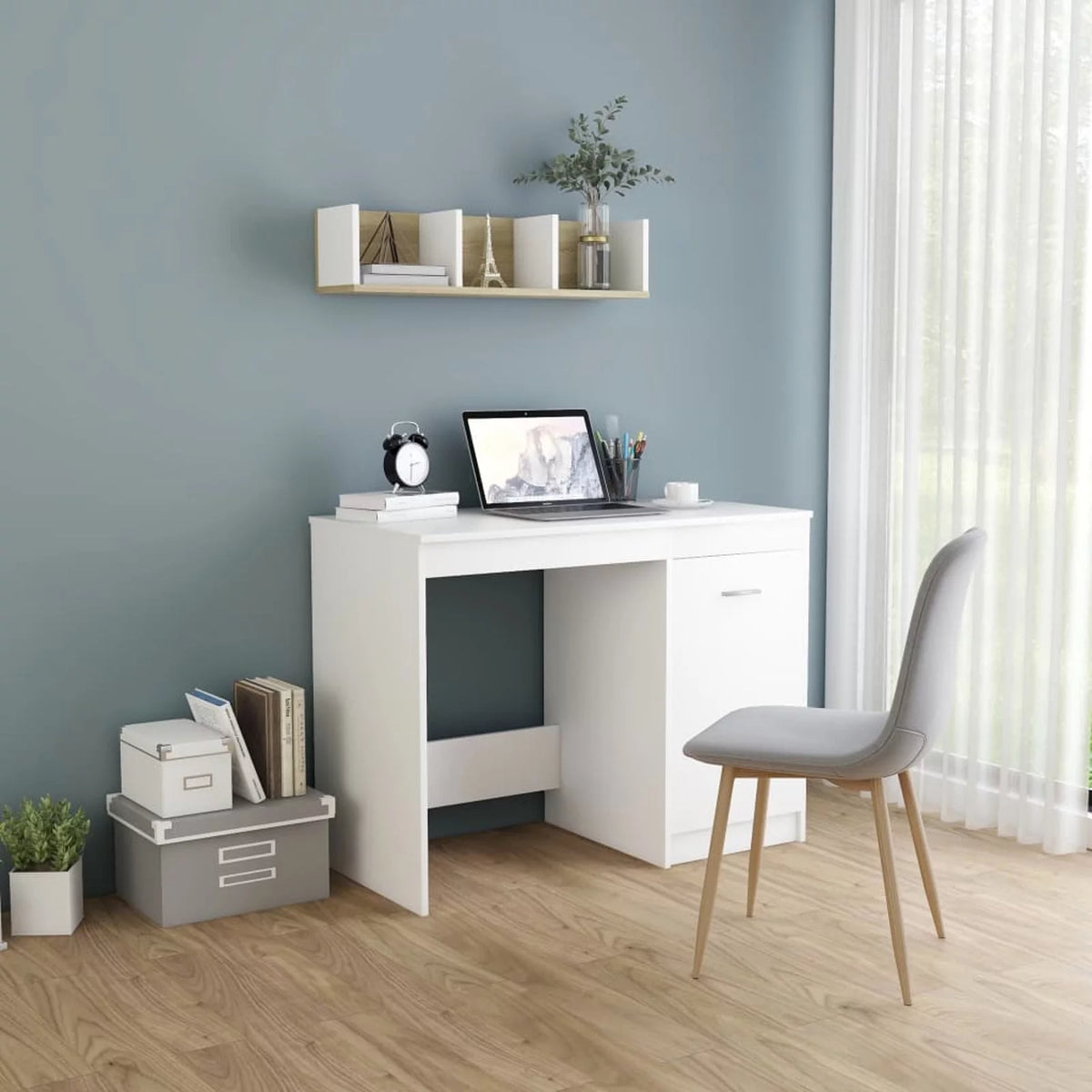 White Computer Desk with Storage Cabinet Y800