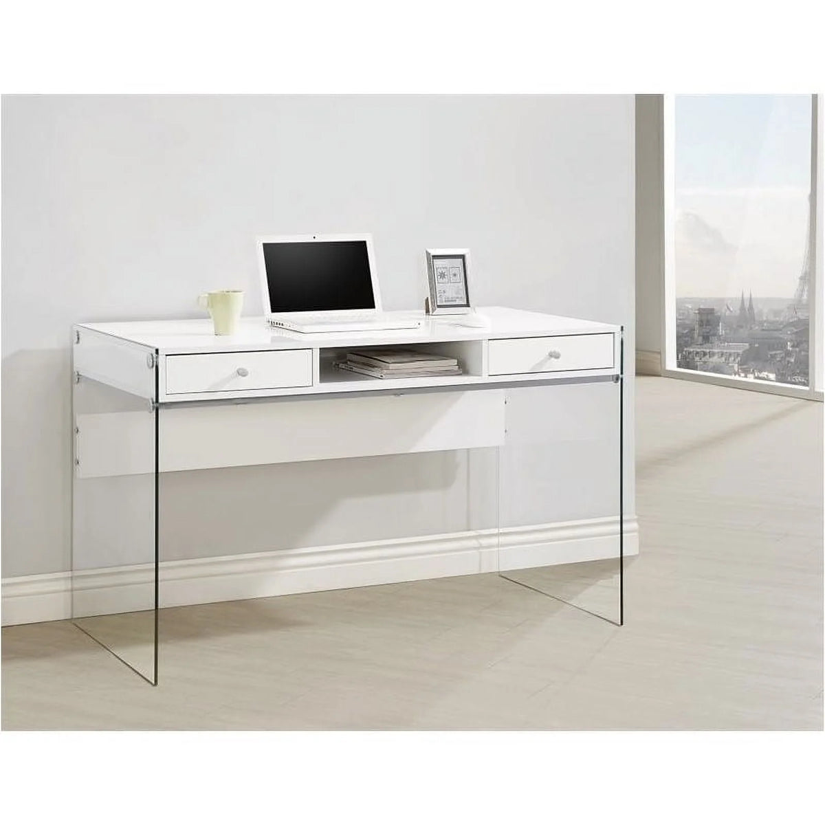 2-Drawer Wood Glass Writing Desk X484339