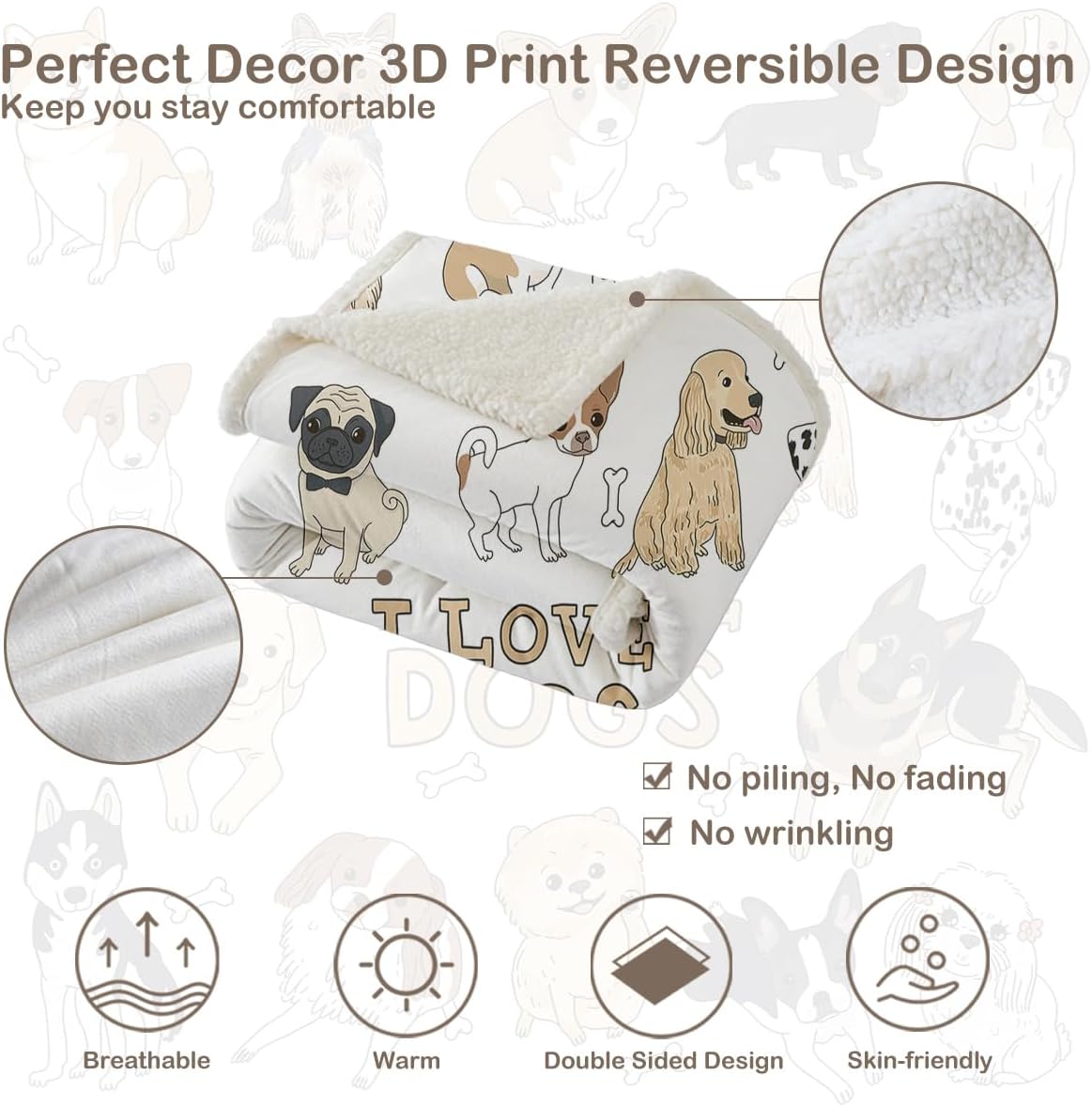 Puppy Print Sherpa Fleece Throw Blanket, Twin (60"X80") E37087