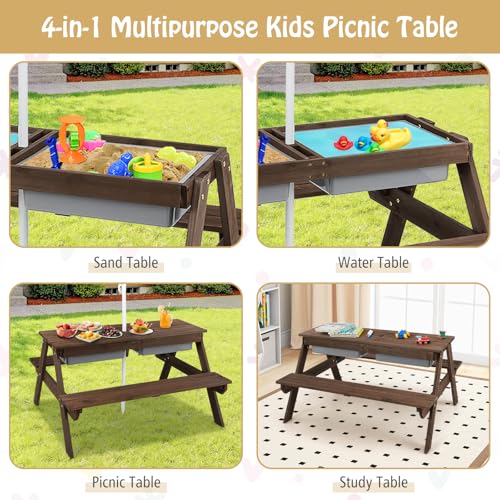 4 in 1 Cedar Wooden Sand & Water Table with Umbrella I5924