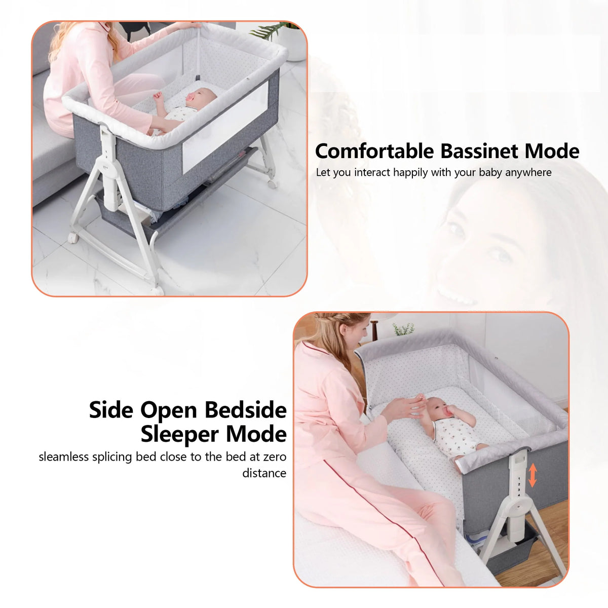 Baby Bassinet, 3 in 1 Bedside Sleeper with Storage Basket, Gray K4835