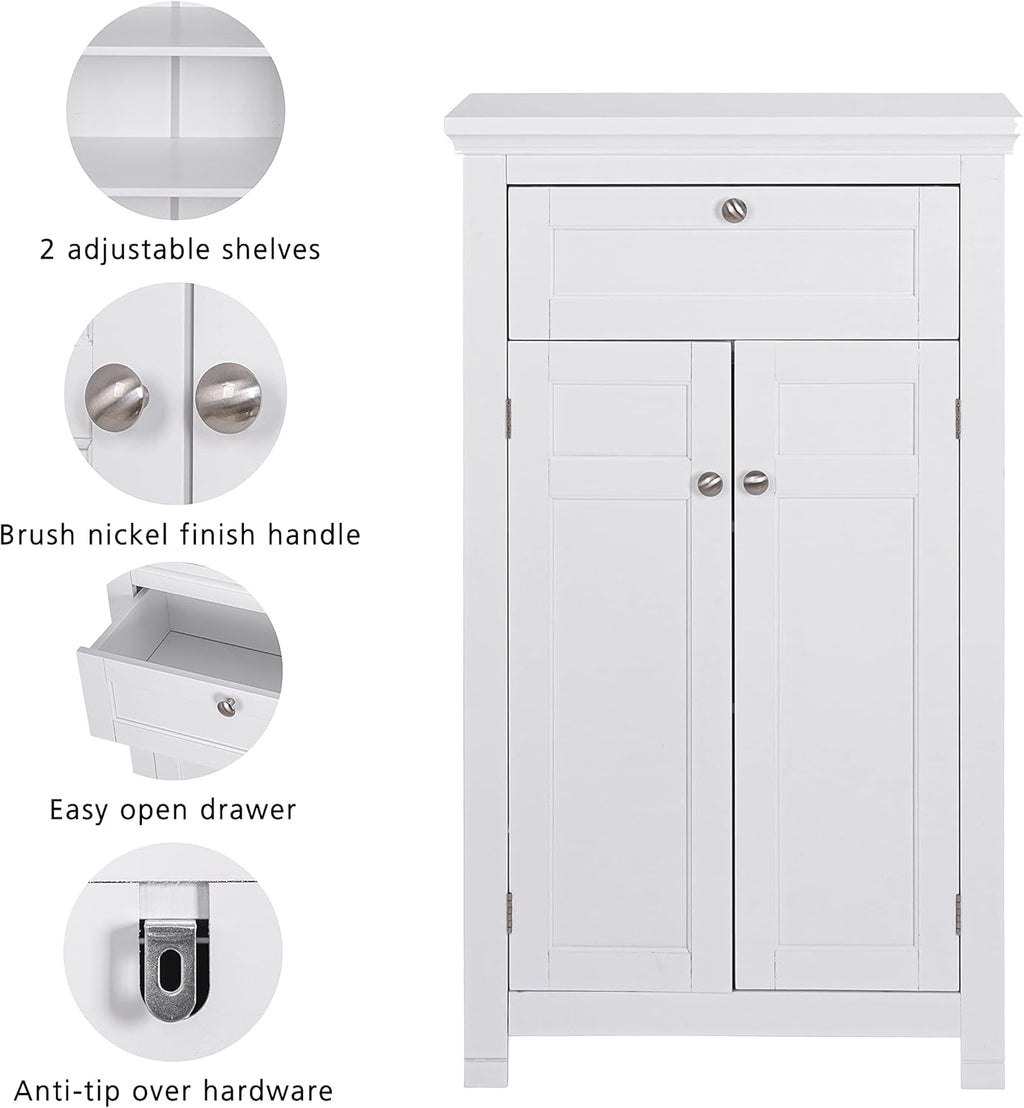 Freestanding Bathroom Cabinet with Drawer and Adjustable Shelf, White F8245