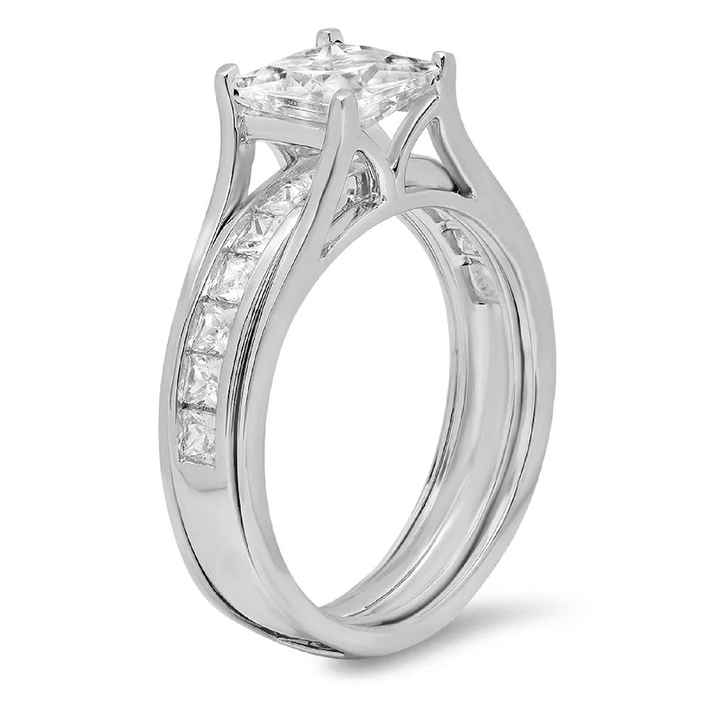 18K White Gold Princess Cut Diamond Engagement Ring Set size 3.5 J40911
