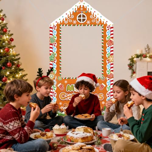 Christmas Photo Booth Backdrop Gingerbread House Banner E877